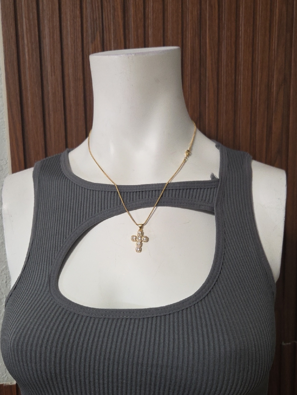 Dainty Gold Cross Pendant Necklace - Sparkling Gold Tone